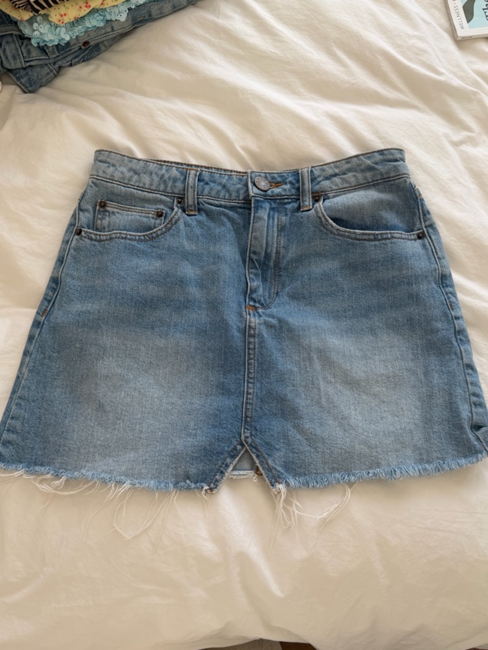 Denim Frayed Mini Skirt